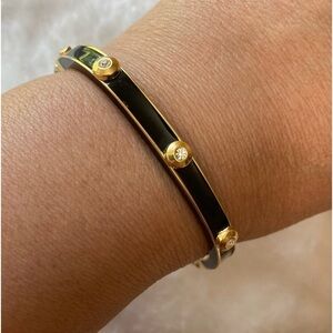 Black Enamel‎ & Crystal Hinged Bracelet